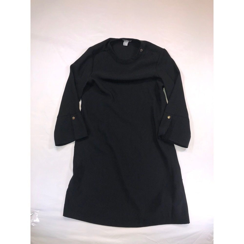 HM Black Long Sleeve Mock Neck Shift Dress Gold Button Detail Size 4 P/N 0625773